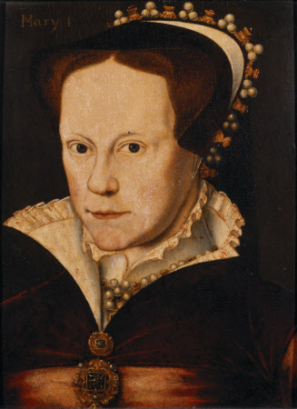 PORTRAIT OF MARY TUDOR artist not known but in the style of Flicke, Painted onto wood, found at Anglesey Abbey
